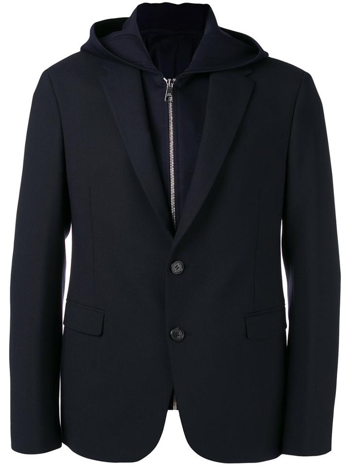 Neil Barrett Hooded Blazer, Men's, Size: 50, Blue, Virgin Wool/polyester/spandex/elastane/viscose