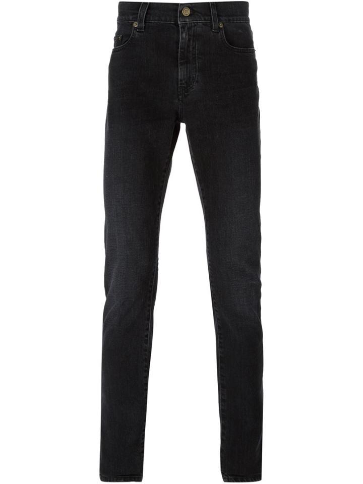 Saint Laurent Slim Washed Jeans, Men's, Size: 33, Black, Cotton/spandex/elastane