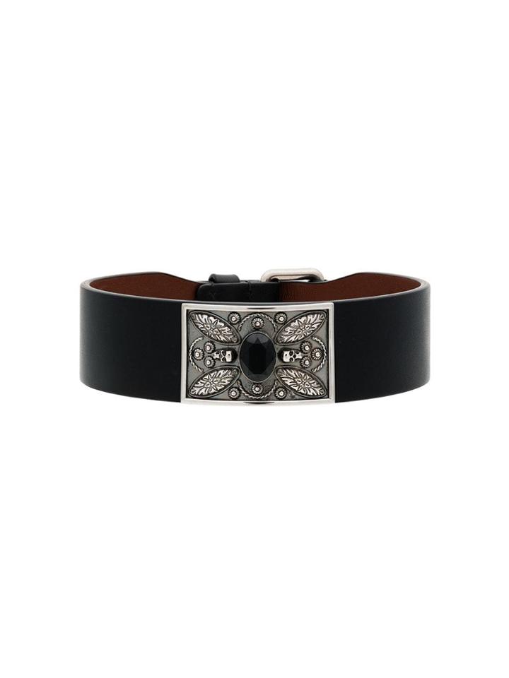 Alexander Mcqueen Black Leather Skull And Crystal Embellished Choker
