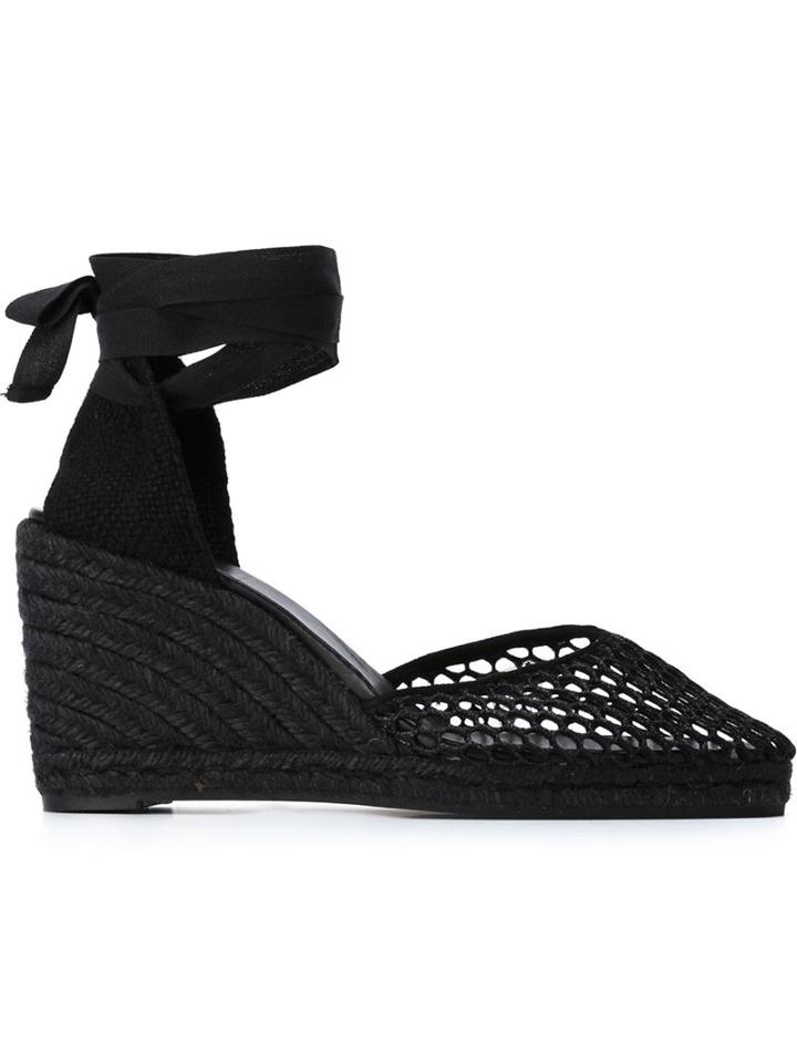 Castañer Carina Wedge Espadrilles, Women's, Size: 38, Black, Linen/flax/leather/rubber