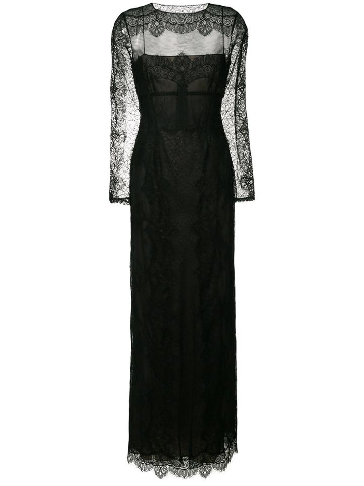 Alberta Ferretti Front Cut-out Lace Gown - Black