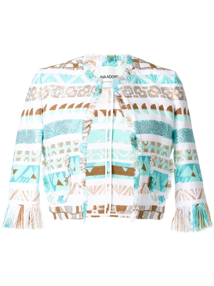 Ava Adore Cropped Patterned Raw Edge Jacket - White