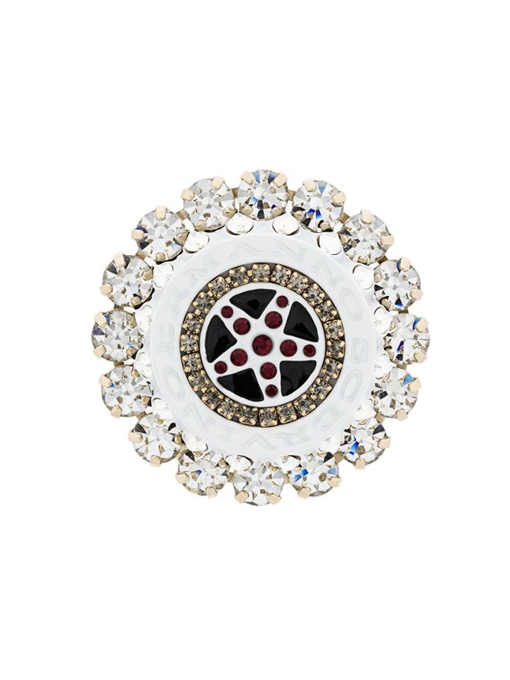 Ermanno Scervino Round Embellished Brooch - White