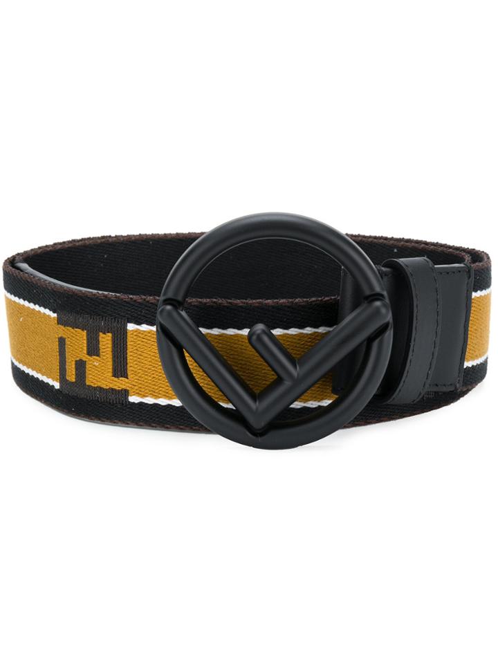 Fendi Striped Logo Buckle Belt - Brown
