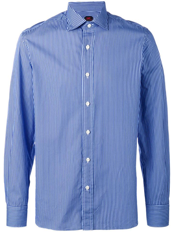 Mp Massimo Piombo Striped Shirt, Men's, Size: 43, Blue, Cotton