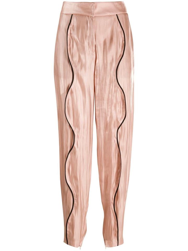 Genny Wavy Trim Loose Fit Trousers - Pink