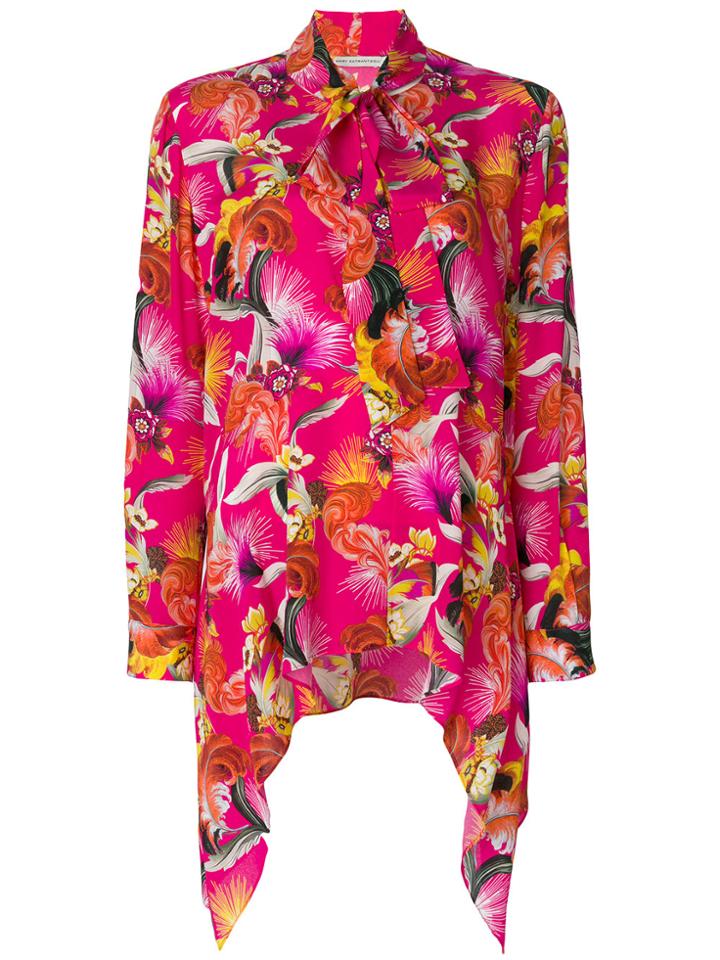 Mary Katrantzou Floral Print Tie Shirt - Pink & Purple