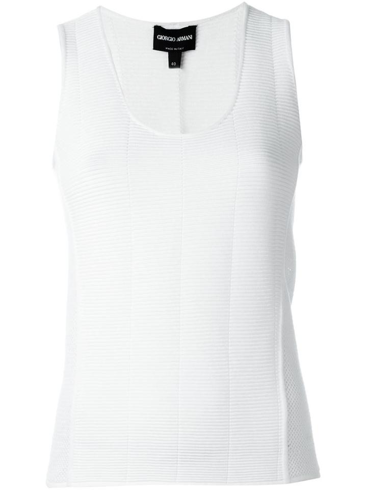 Giorgio Armani Mesh Panel Tank Top, Women's, Size: 42, White, Cotton/polyester/polyamide/spandex/elastane