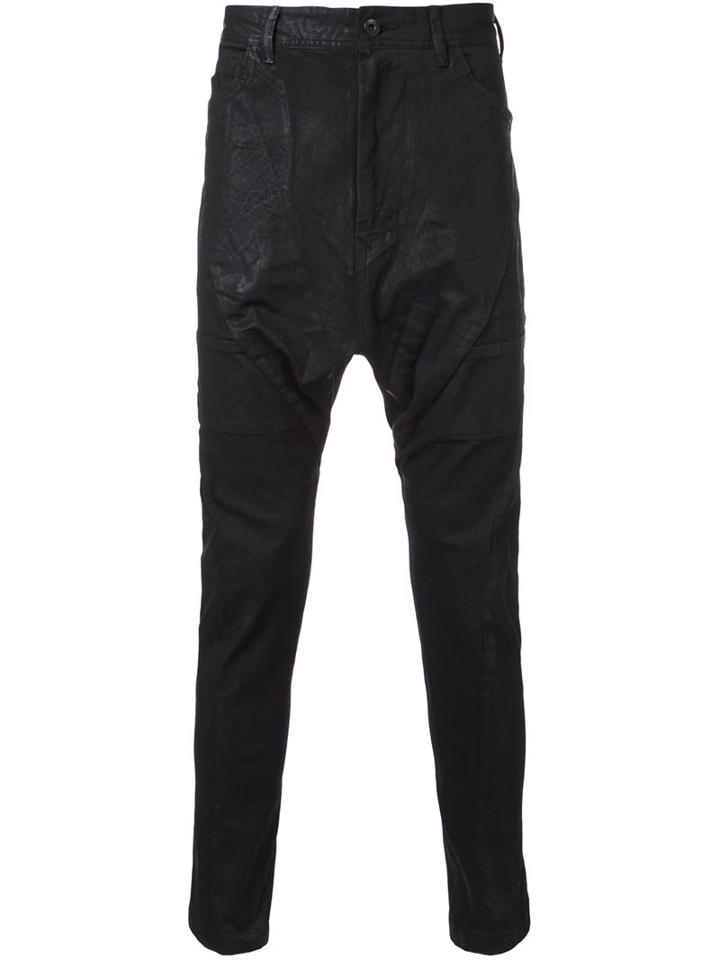 Julius Drop-crotch Coated Jeans, Men's, Size: Iii, Black, Cotton/polyurethane