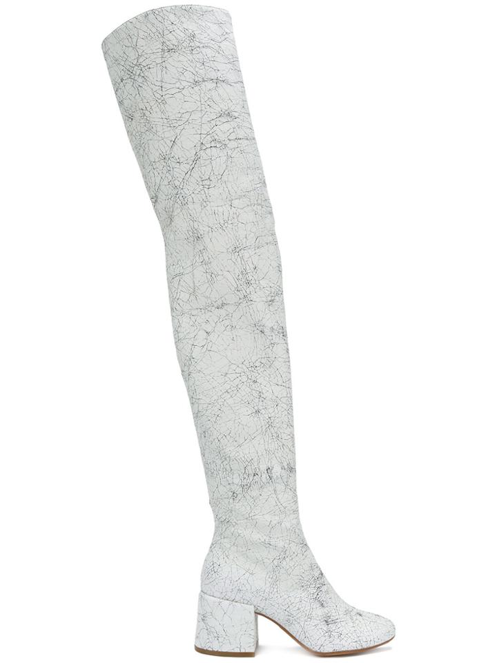 Mm6 Maison Margiela Cracked Effect Thigh High Boots - White