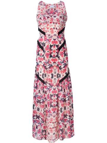 Sam & Lavi Flower Print Long Dress, Women's, Size: M, White, Silk