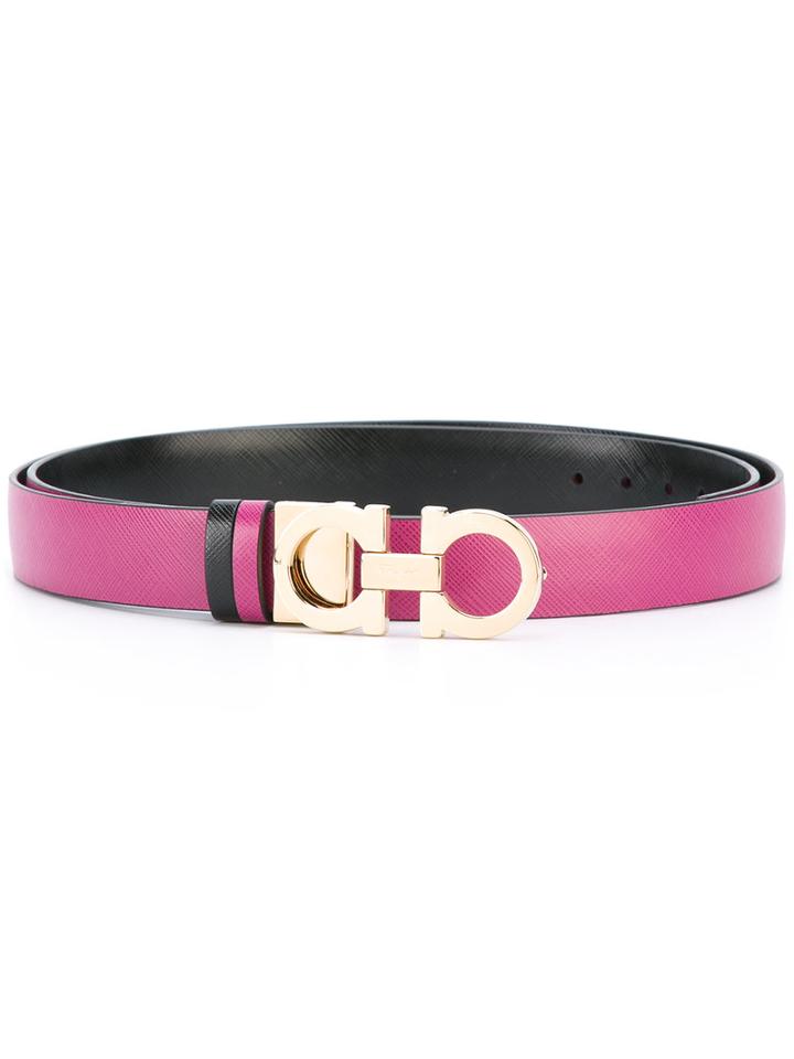 Salvatore Ferragamo Double Gancini Buckle Belt, Women's, Size: 100, Pink/purple, Leather