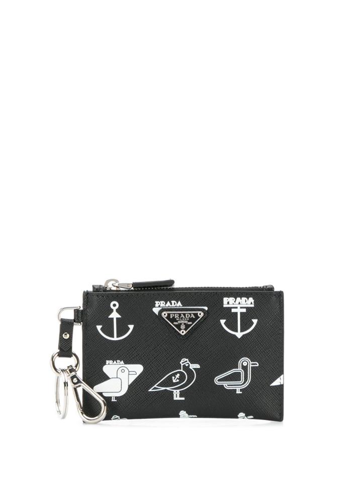 Prada Saffiano Leather Printed Wallet - Black