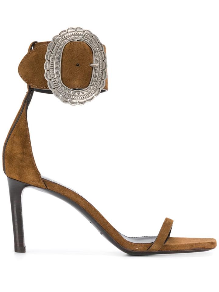 Saint Laurent Mica Buckle Sandals - Brown