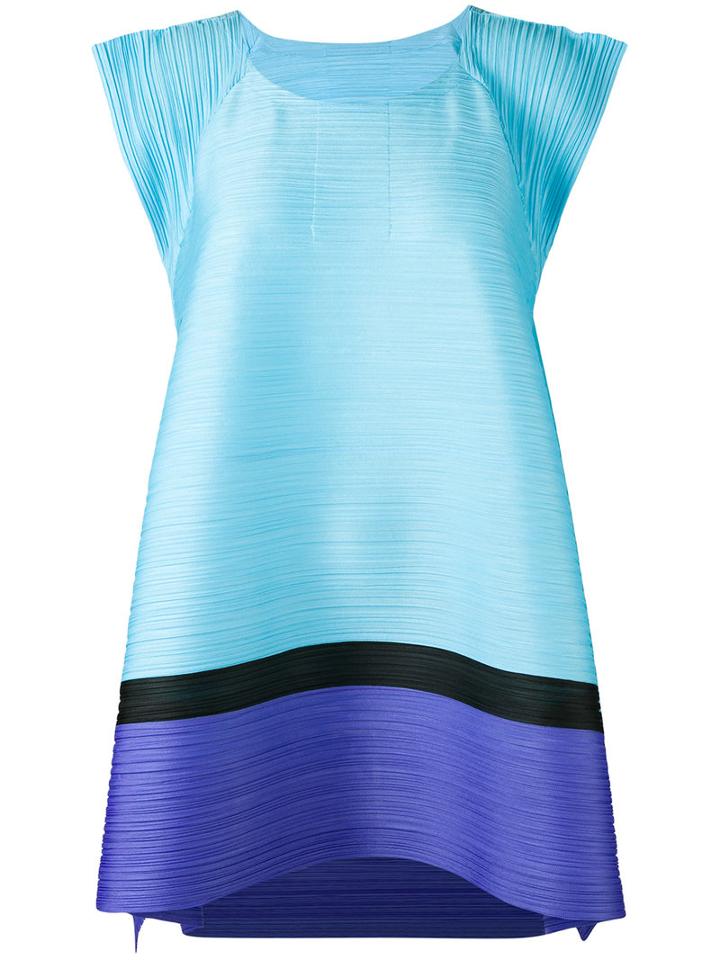 Pleats Please By Issey Miyake - Contrast Hem Top - Women - Polyester - 00, Blue, Polyester