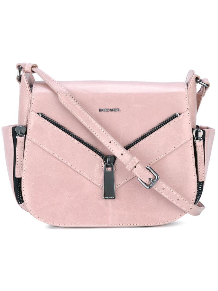 Diesel - Zip Detail Shoulder Bag - Women - Calf Leather/brass - One Size, Pink/purple, Calf Leather/brass