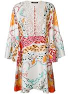 Roberto Cavalli Printed And Embroidered Front Mini Dress - Multicolour