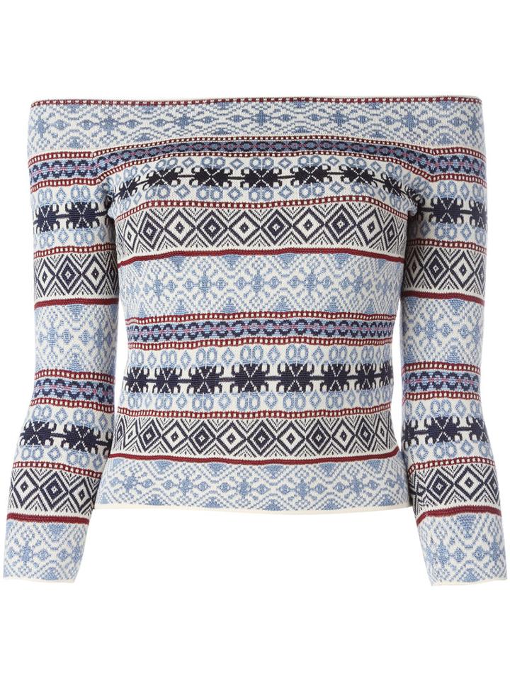 Alexander Mcqueen Off The Shoulder Jaquard Top, Women's, Size: Small, Blue, Silk/viscose/polyester/spandex/elastane