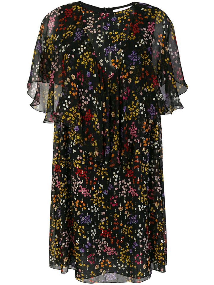 See By Chloé Sheer Ruffled Floral Dress - Black