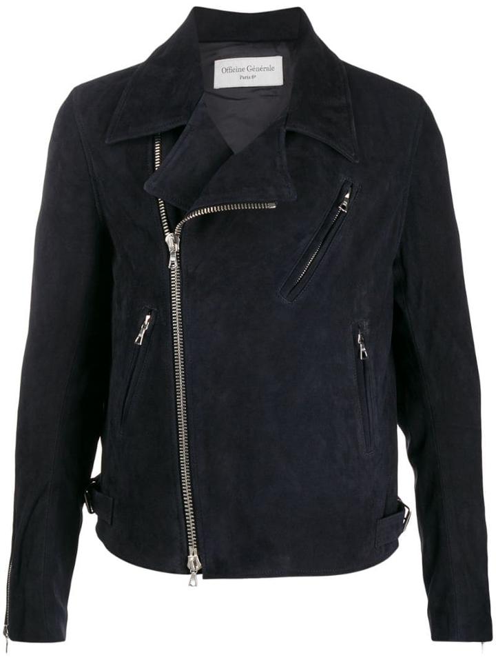 Officine Generale Off-center Zip Biker Jacket - Blue