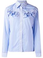 Miu Miu Ruffled Panel Striped Shirt, Women's, Size: 40, Blue, Cotton