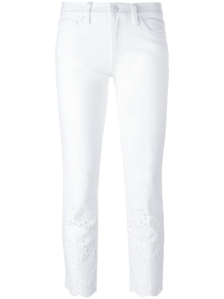 Tory Burch Embroidered Cropped Trousers, Women's, Size: 25, White, Cotton/polyester/spandex/elastane