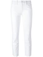 Tory Burch Embroidered Cropped Trousers, Women's, Size: 25, White, Cotton/polyester/spandex/elastane