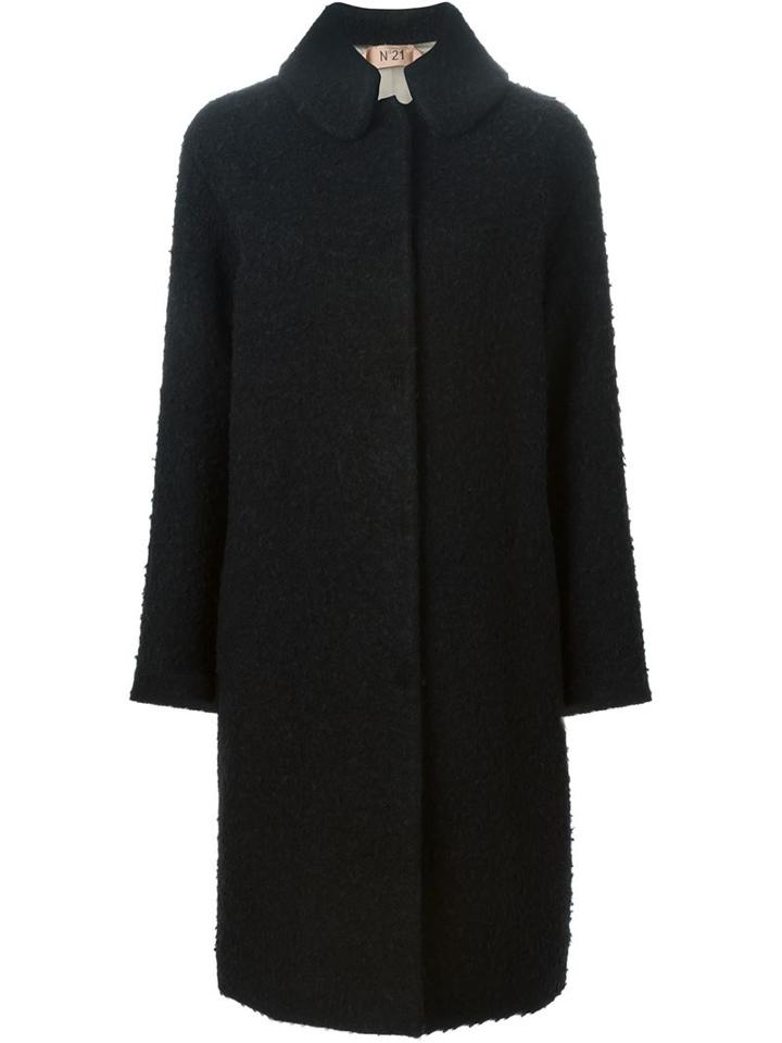 No21 Single Breasted Coat, Women's, Size: 42, Black, Linen/flax/polyamide/polyester/alpaca