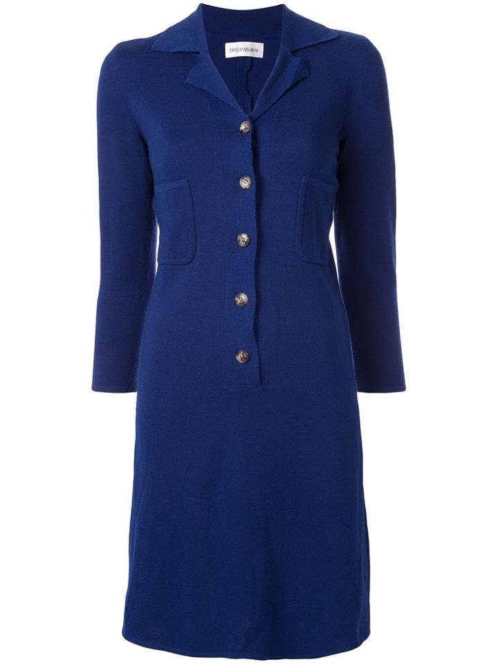Yves Saint Laurent Pre-owned Knitted Slim-fit Dress - Blue