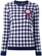 Love Moschino Checked Ribbon Motif Sweater, Women's, Size: 40, Blue, Viscose/polyester