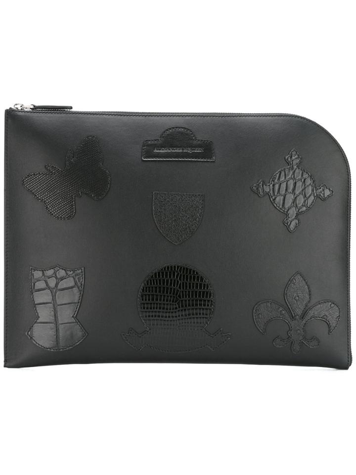 Alexander Mcqueen Badge Appliquéd Clutch - Black