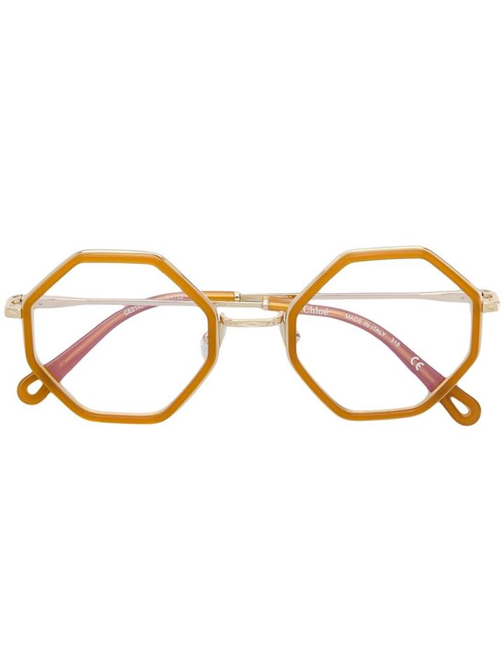 Chloé Eyewear Octagonal Frame Glasses - Yellow & Orange