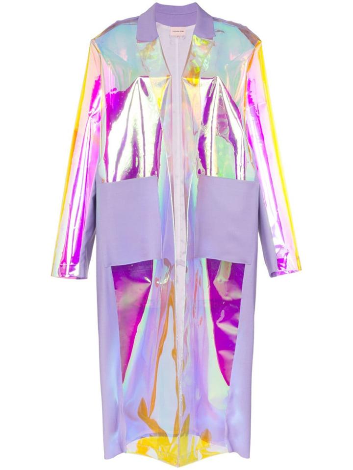 Natasha Zinko Iridescent Contrast Panel Oversized Trench Coat - Purple