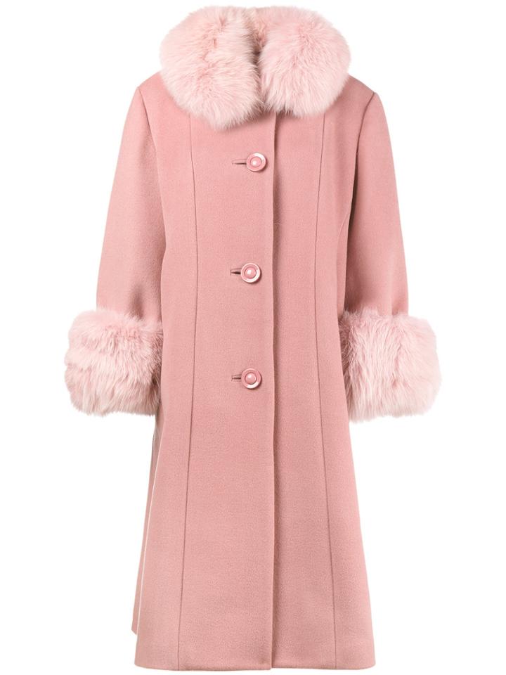 Saks Potts Pink Yvonne Fur Trimmed Coat - Nude & Neutrals