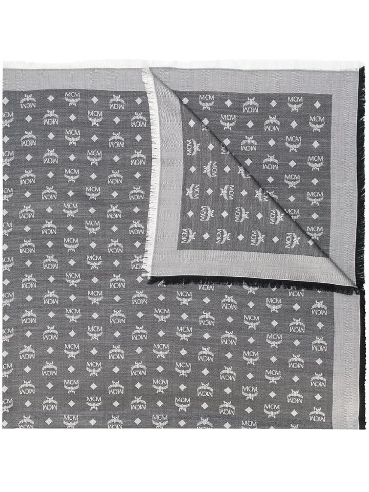 Mcm Monogram Print Scarf - Grey