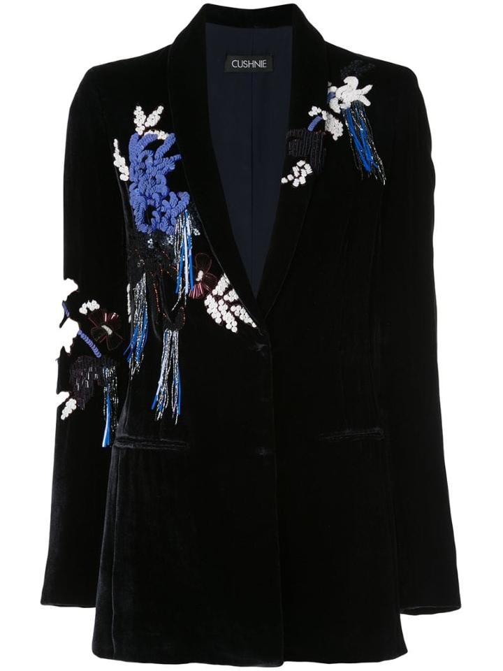 Cushnie Velvet Embroidered Blazer - Blue