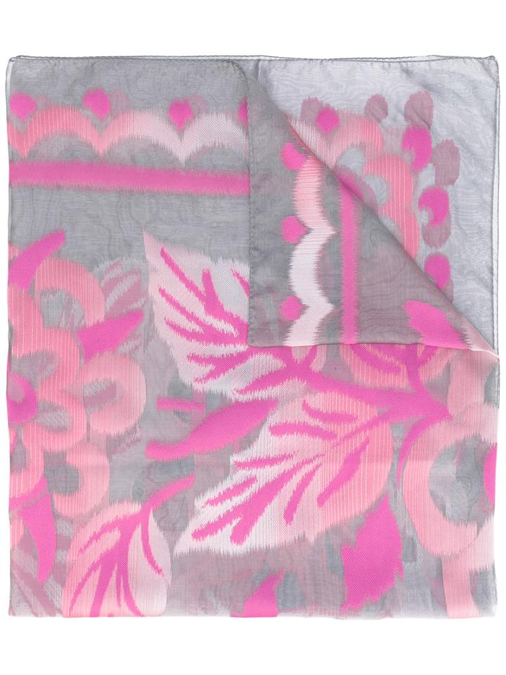 Armani Collezioni - Patterned Scarf - Women - Silk/polyester/acetate - One Size, Grey, Silk/polyester/acetate
