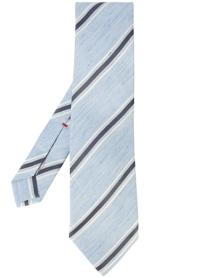 Isaia Contrast Stripe Tie - Blue