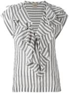 Nude Striped Ruffle Neck Blouse, Women's, Size: 40, Grey, Cupro