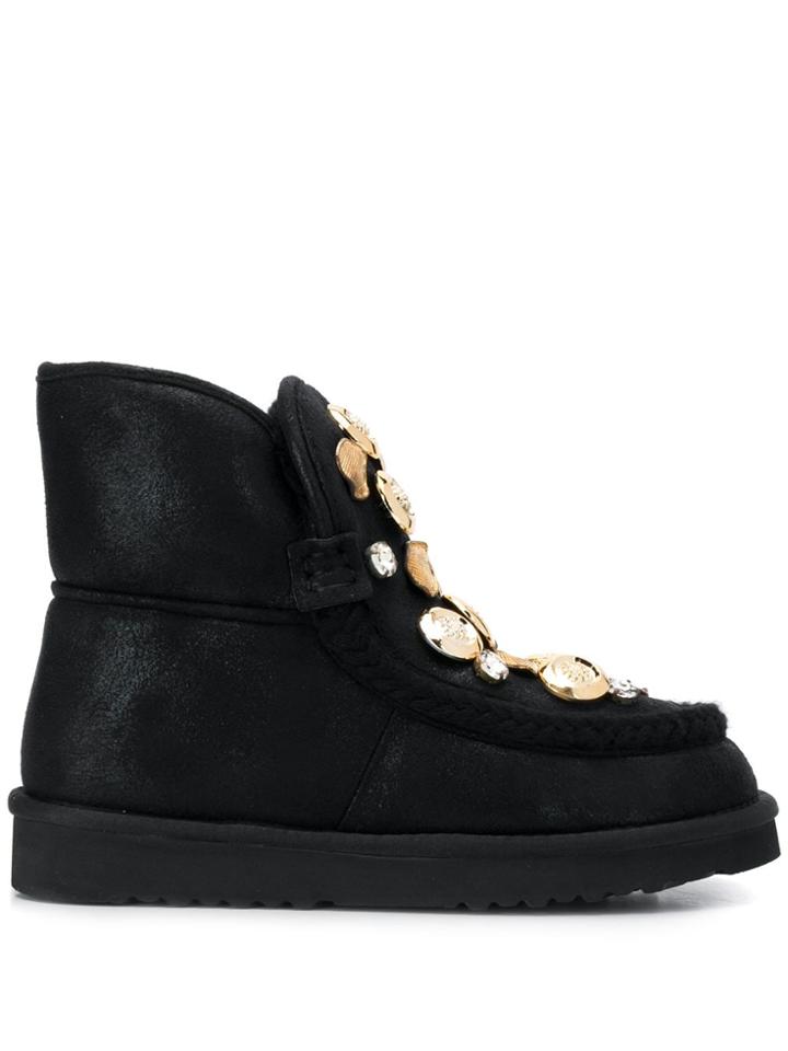 Tosca Blu Flat Embellished Boots - Black