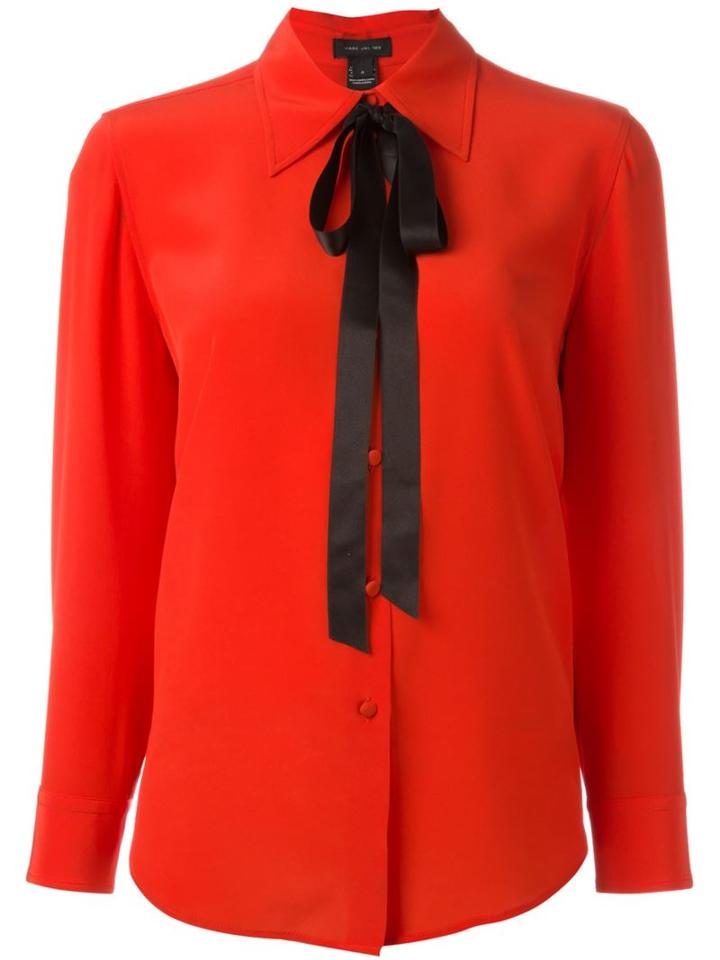 Marc Jacobs Crêpe De Chine Bow Shirt, Women's, Size: 6, Red, Silk