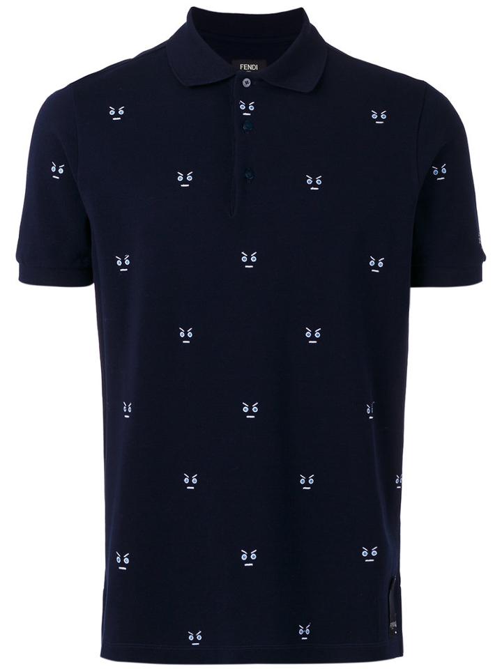 Fendi - Embroidered Detail Polo Shirt - Men - Cotton - 50, Blue, Cotton