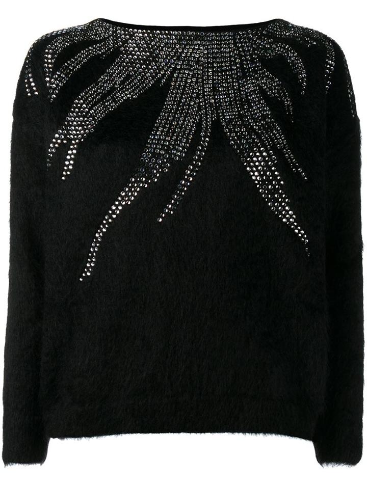 Saint Laurent Crystal Design Jumper, Women's, Size: 38, Black, Nylon/crystal/mohair/wool