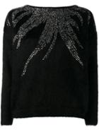 Saint Laurent Crystal Design Jumper, Women's, Size: 38, Black, Nylon/crystal/mohair/wool