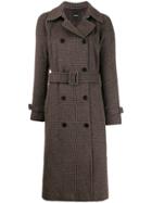 Theory Checked Belted Coat - Brown