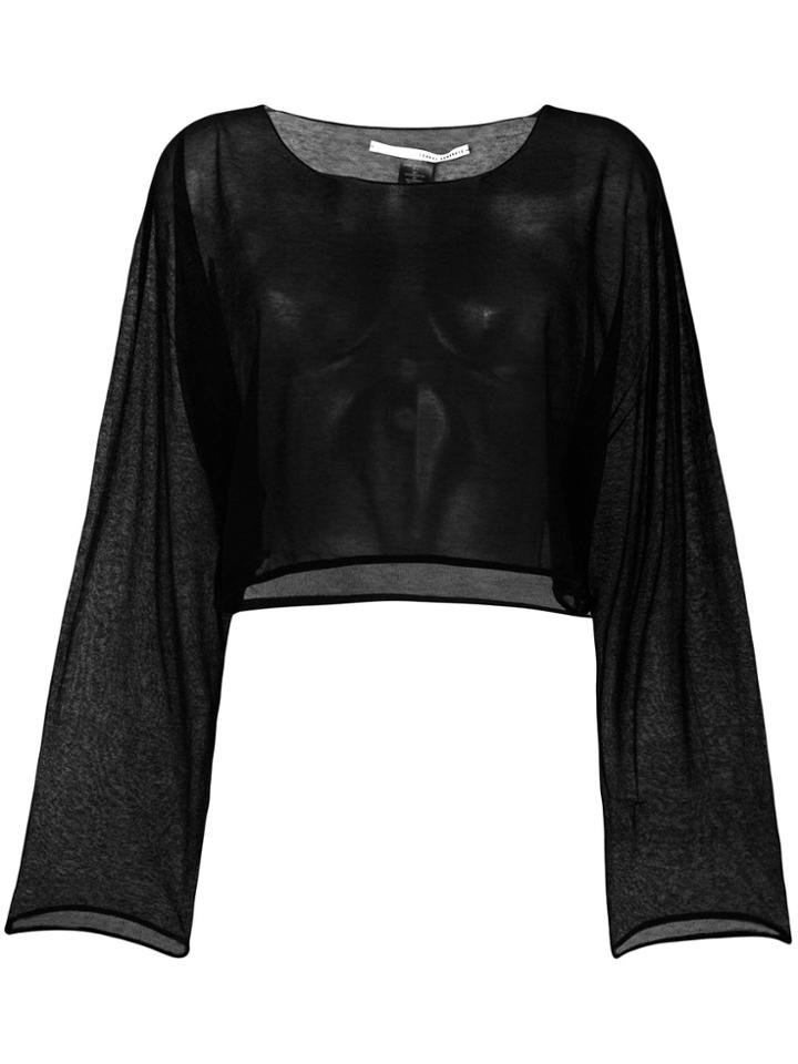Isabel Benenato Sheer Elongated Sleeve Tee - Black