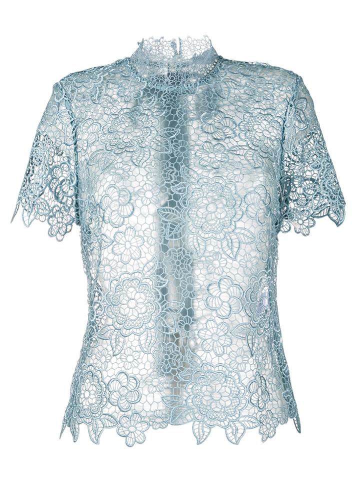 Self-portrait High Neck Lace Blouse - Blue