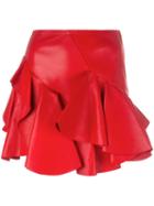 Alexander Mcqueen Ruffled Mini Skirt, Women's, Size: 38, Red, Cotton/lamb Skin