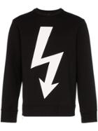 Neil Barrett Lightning Arrow Crew Neck Cotton Blend Sweatshirt - Black