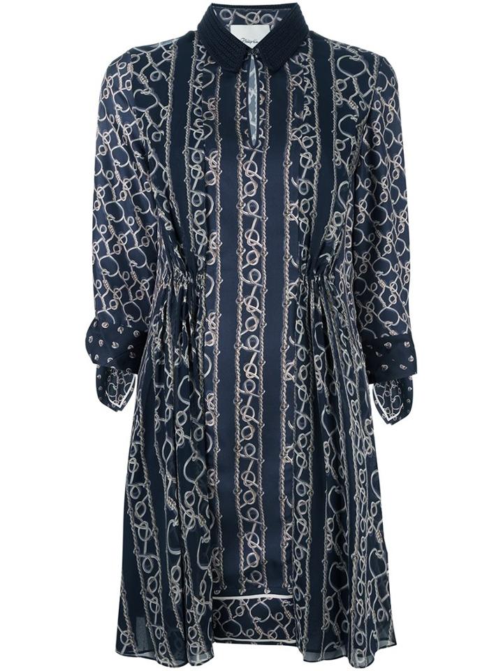 3.1 Phillip Lim Printed Satin Dress, Women's, Size: 6, Blue, Silk/viscose/cotton